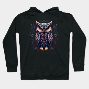 Abstract Pink, Purple And Blue Owl Design Hoodie